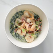 Shrimps, Crispy Bacon &amp; Creamy Spinach Comfort Bowl